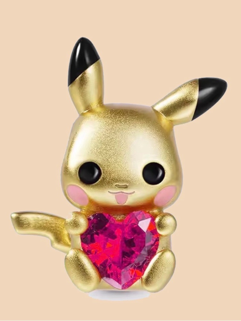 Gold Pikachu Figure with Pink Heart Gem - Kids Toy